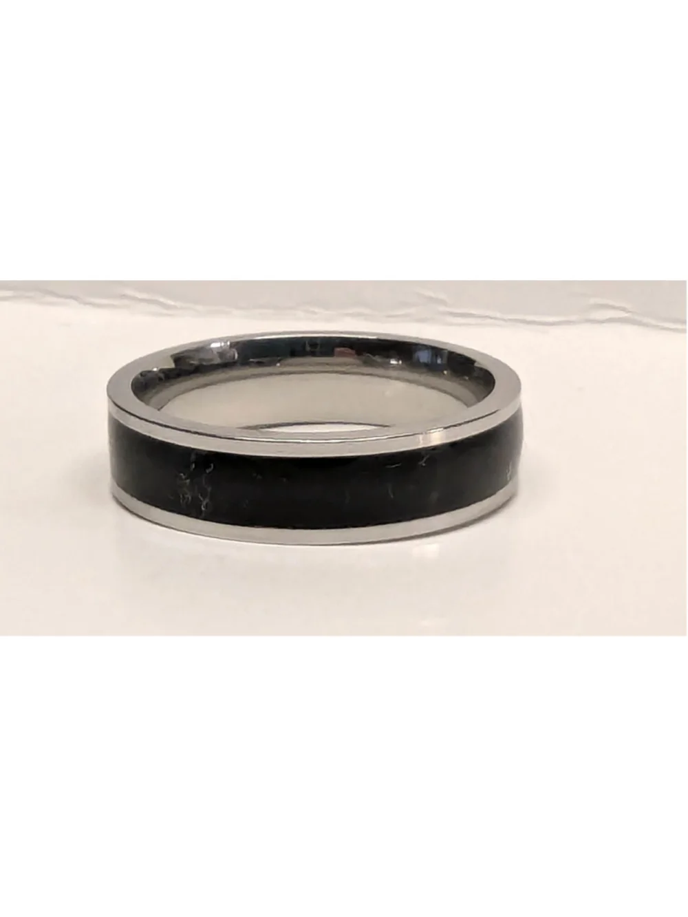 New Stainless Steel Black Enamel Silver Tone Band Ring Plus Size 11 Mens Womens